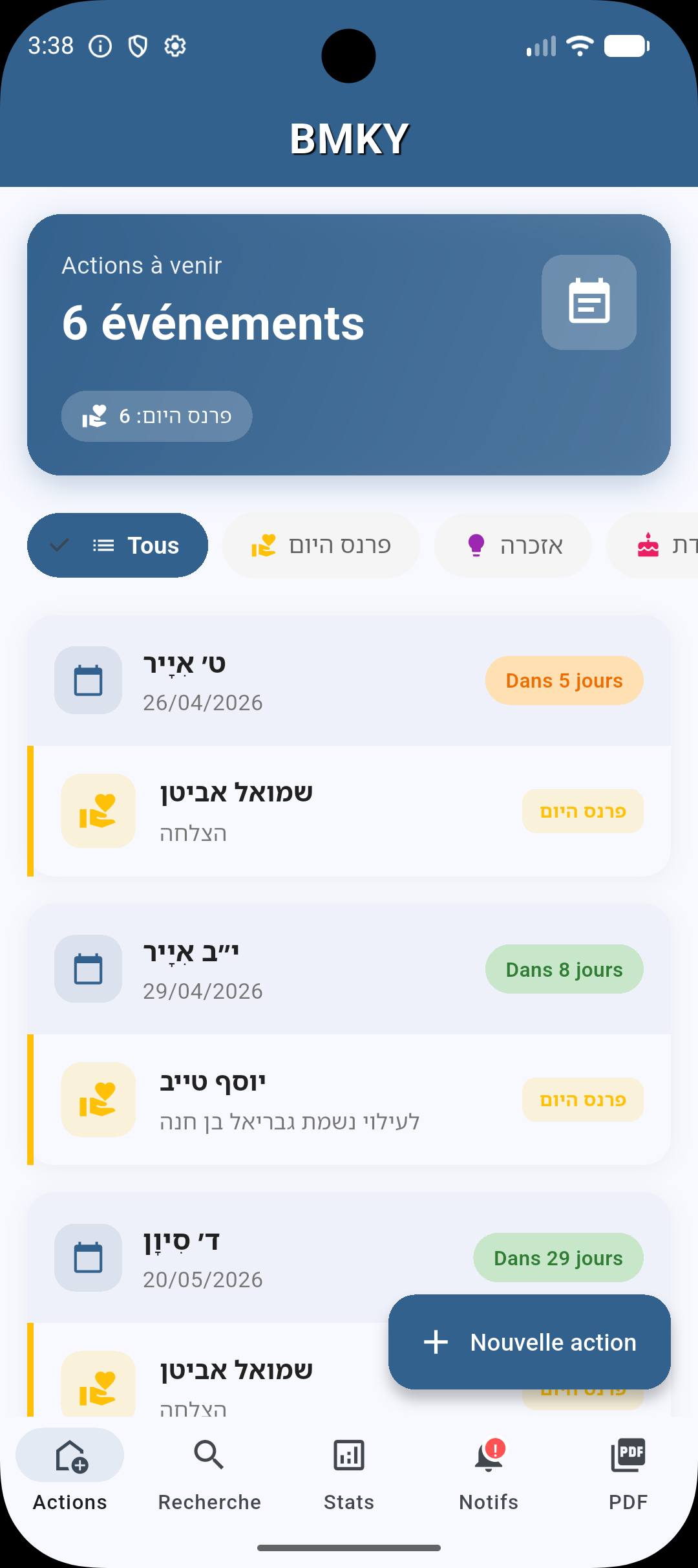 BMKY App - écran Actions
