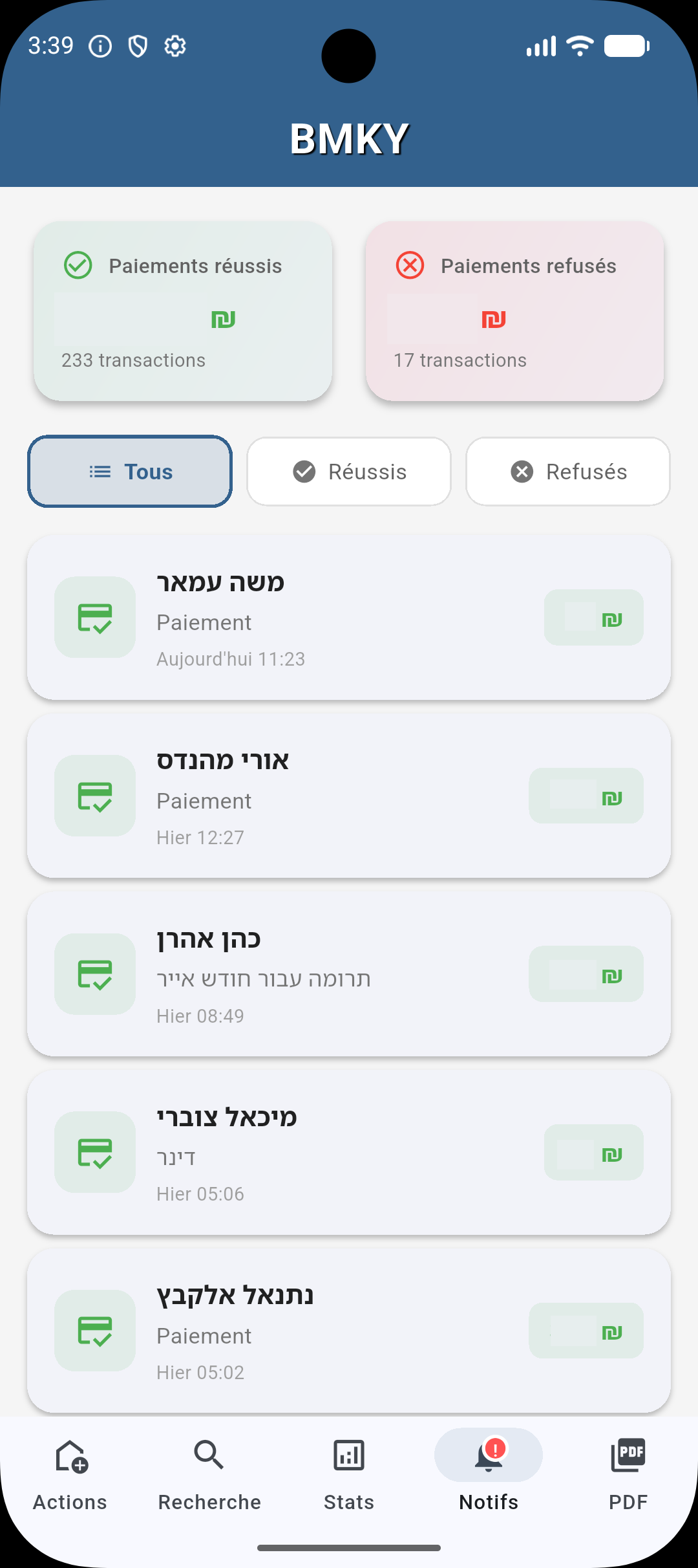 BMKY App - écran Notifications