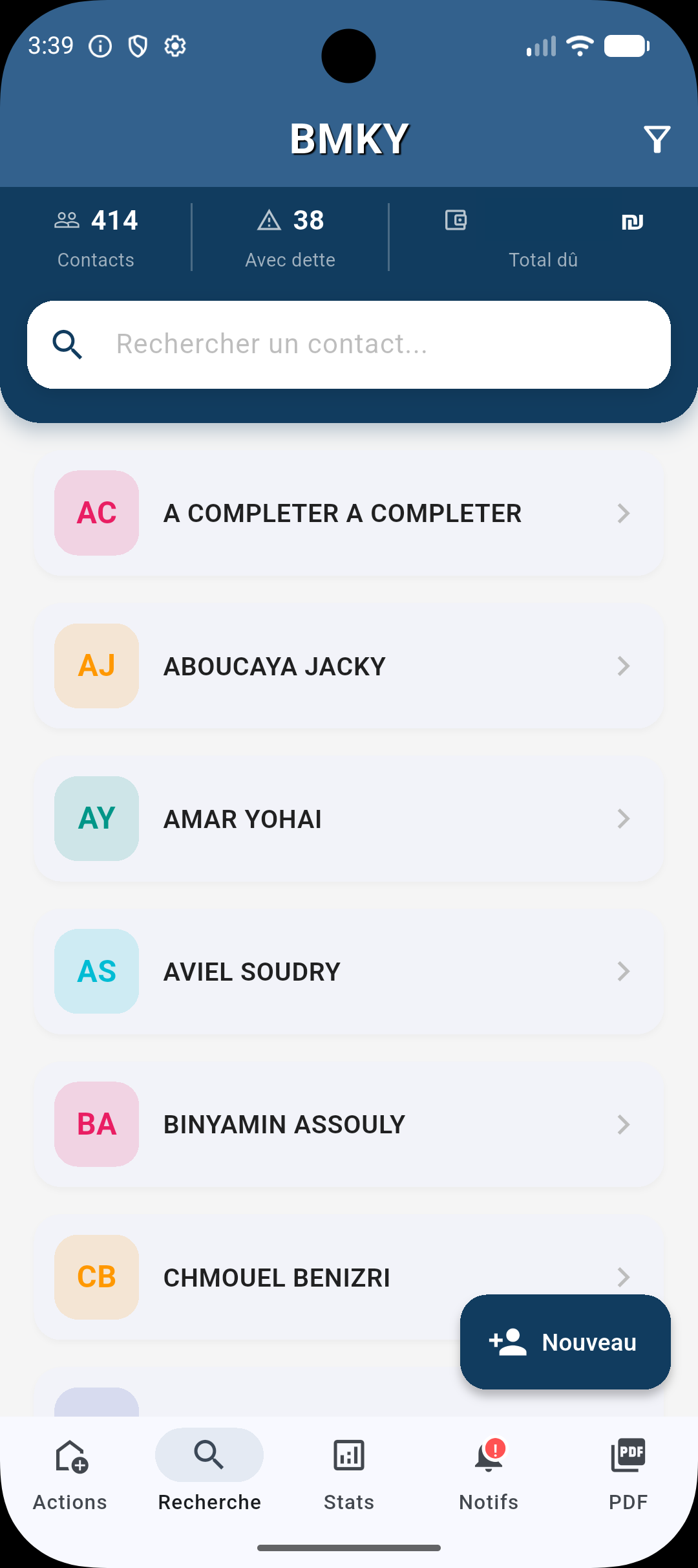 BMKY App - écran Recherche